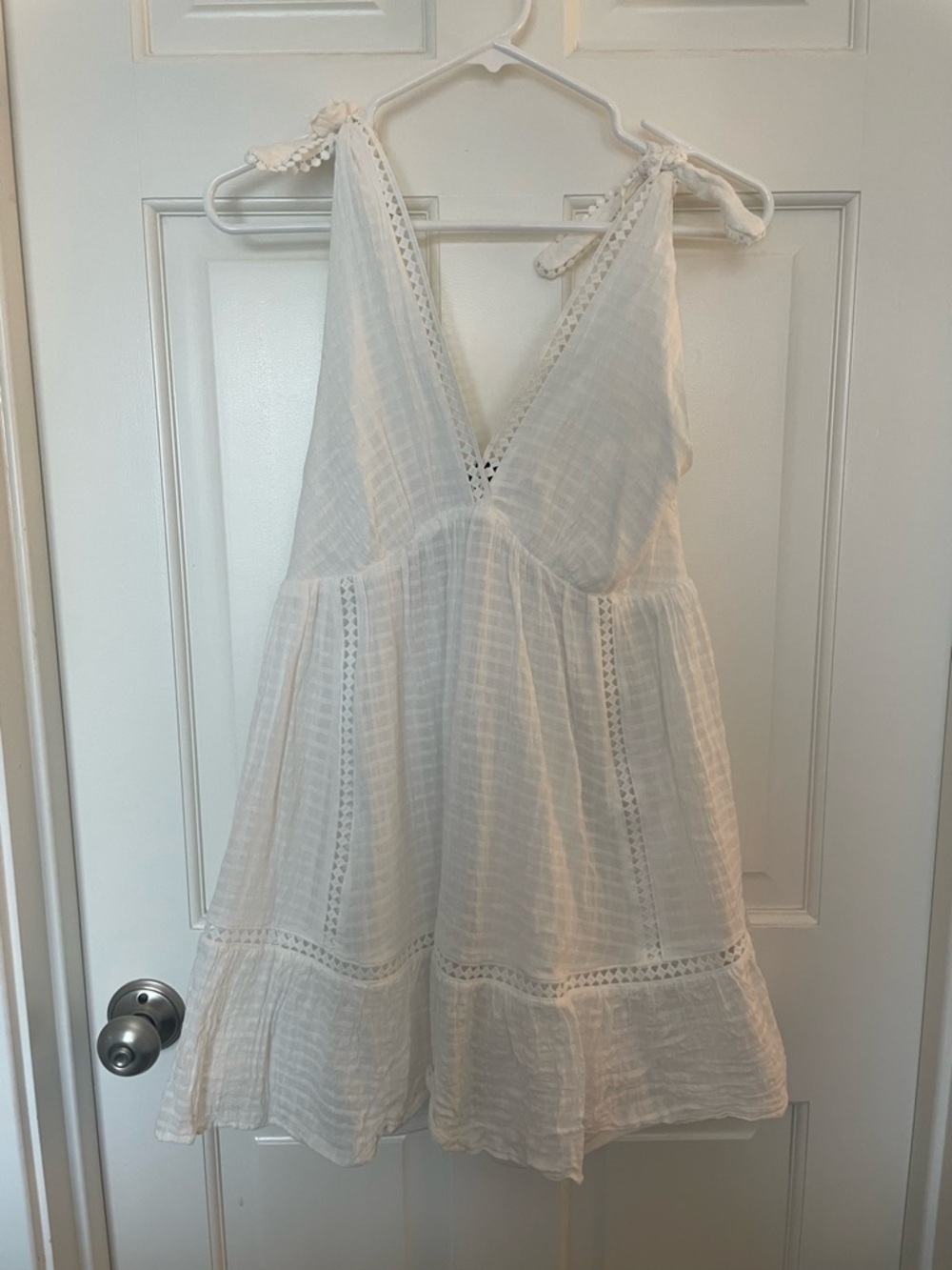 White Tie-Shoulder Cotton Sundress